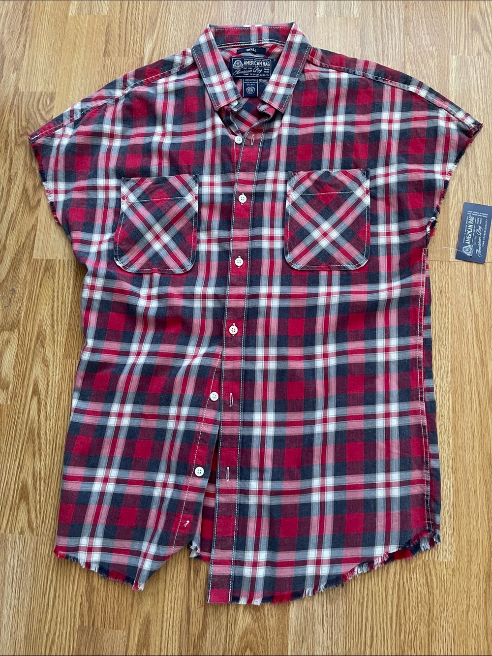 American Rag Red, Black and White Plaid Short-Sleeve Button-Down Shirt